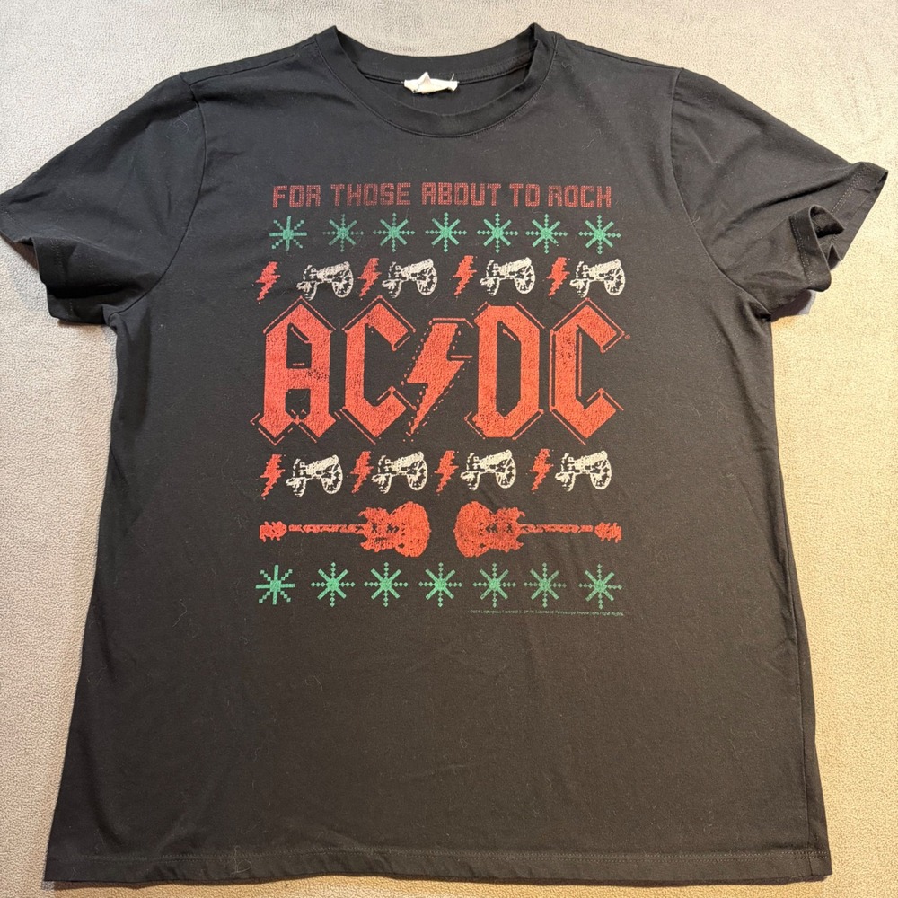 Maurices AC/DC Christmas Graphic Tee Black For Those About To Rock Shirt M